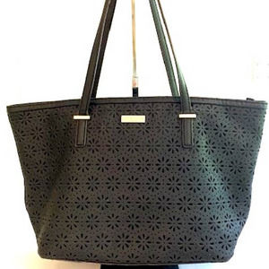Kate Spade Cedar Street Harmony Tote perforated floral black leather